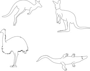Vector sketch illustration design drawing of wild animals on the Australian continent