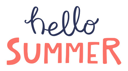 Hello Summer handwritten typography, hand lettering quote, text. Hand drawn style vector illustration, isolated. Summer design element, clip art, seasonal print, holidays, vacations, pool, beach - 795450848
