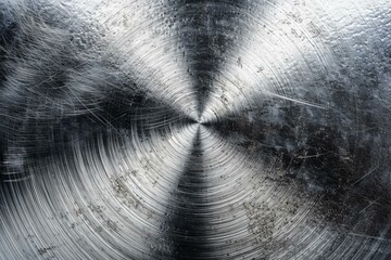 b'Close up photo of a shiny metal surface with a circular brushed pattern'