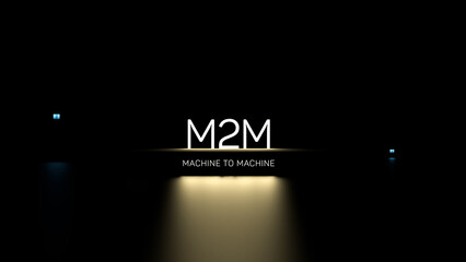 M2M Machine to machine luminous text,acronym. M2M business concept,wallpaper.3D render