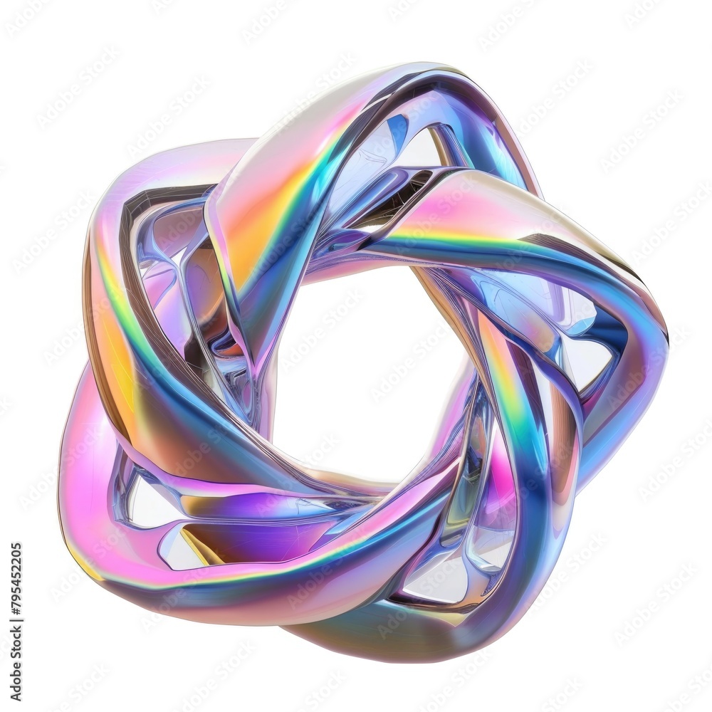 Poster an infinity loop with a holographic surface that bends light into a spectrum of vibrant colors