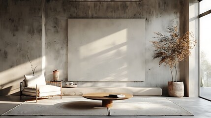Explore the serenity of a minimalist sanctuary with a sleek, blank wall, poised to embrace your artistic vision