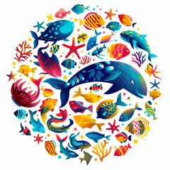 Fototapeta premium 3d rendered photos of A logo for doodle Silhouette of Sea creatures abstract design Scandinavian art style minimalistic made with generative AI