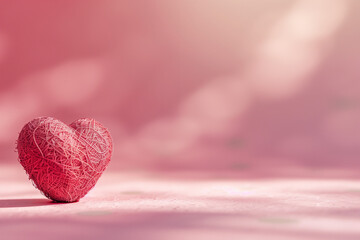 Fototapeta premium a three-dimensional heart on a pink background, a homemade heart. Love, help, empathy, heart