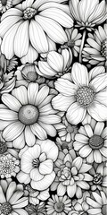 b'Black and white floral pattern'