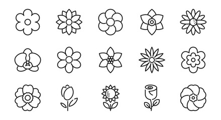 Flower line icons set. Plant sign, symbol. Isolated on a white background. Pixel perfect. Editable stroke. 64x64.	