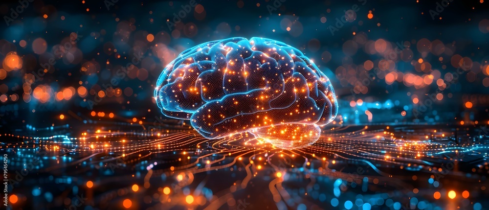 Poster bioluminescent neural network image symbolizes futuristic direct neural interface with ai. concept t