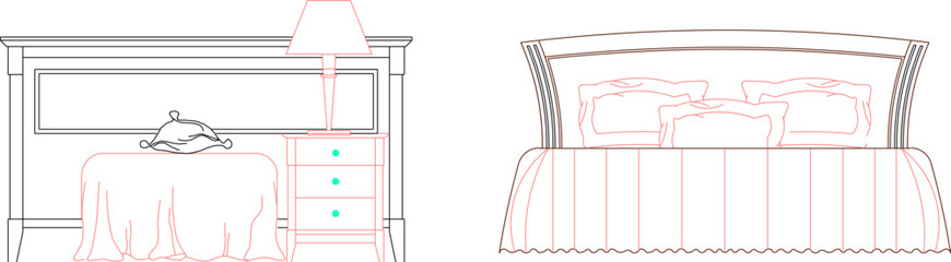 Vector sketch illustration of a modern minimalist bed design