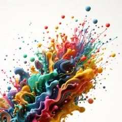 Poster 抽象的な大理石のアクリル絵の具のインクを描いた波の絵のテクスチャーのカラフルな背景バナー - 大胆な色、虹色の渦巻き波 © Fabian