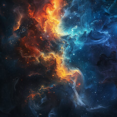 Fototapeta premium Abstract Orange-Blue Space Nebula - Cosmic Fusion