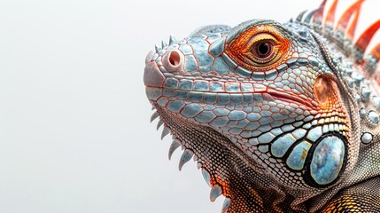 Fototapeta premium (Iguana Iguana) on a white background will show off the bright colors and intricate details of this amazing reptile. With a distinctive shade that can only be seen on the head.