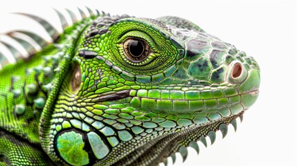 Obraz premium (Iguana Iguana) on a white background will show off the bright colors and intricate details of this amazing reptile. With a distinctive shade that can only be seen on the head.