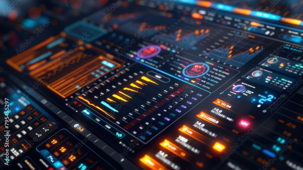 Aufkleber futuristic spaceship control panel with blinking lights and buttons