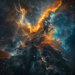Obraz premium Abstract Orange-Blue Space Nebula - Cosmic Fusion