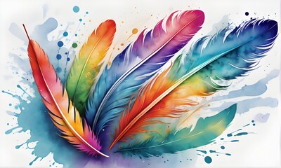 colorful feathers on white background