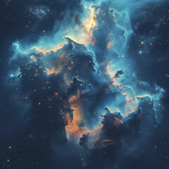 Abstract Orange-Blue Space Nebula - Cosmic Fusion