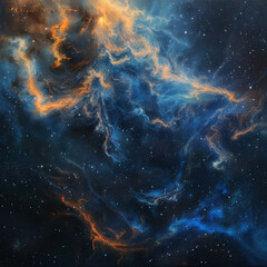 Abstract Orange-Blue Space Nebula - Cosmic Fusion