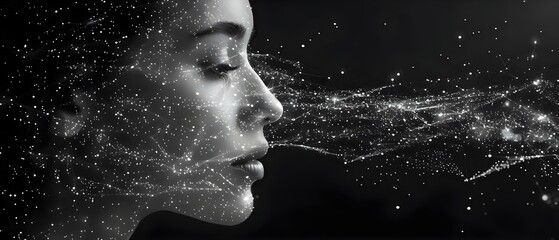 Fototapeta premium Visual representation of a womans face using a neural network. Concept Artificial Intelligence, Facial Recognition, Neural Networks, Technology, Image Processing