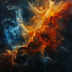 Obraz na płótnie Canvas Abstract Orange-Blue Space Nebula - Cosmic Fusion