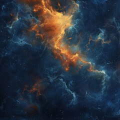 Abstract Orange-Blue Space Nebula - Cosmic Fusion