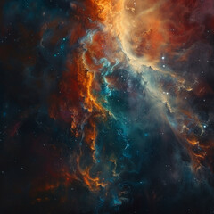 Fototapeta premium Abstract Orange-Blue Space Nebula - Cosmic Fusion