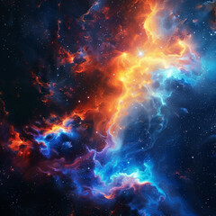 Abstract Orange-Blue Space Nebula - Cosmic Fusion