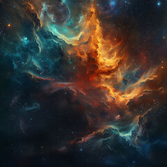 Obraz premium Abstract Orange-Blue Space Nebula - Cosmic Fusion