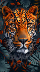 leopardo ilustración vectorial con colores de la selva