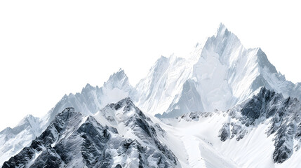 Obraz premium Snowy mountains with rocks and peaks, isolated on white background