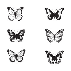 Monarch butterfly silhouettes collection, vector illustration isolated on white background