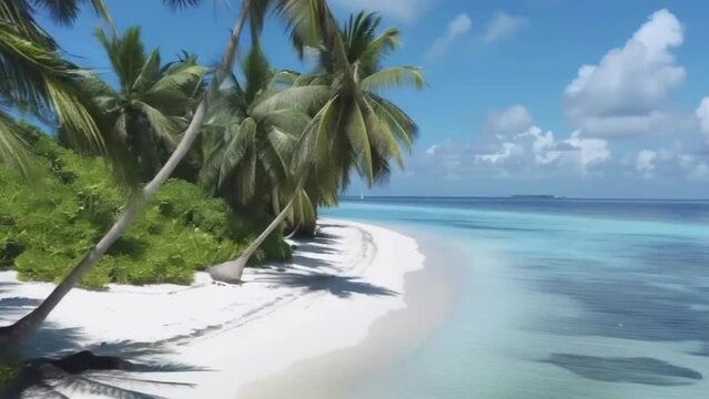 Tropical Beach with Palm Trees and coconut tree.  Create a video of a paradisiacal beach 