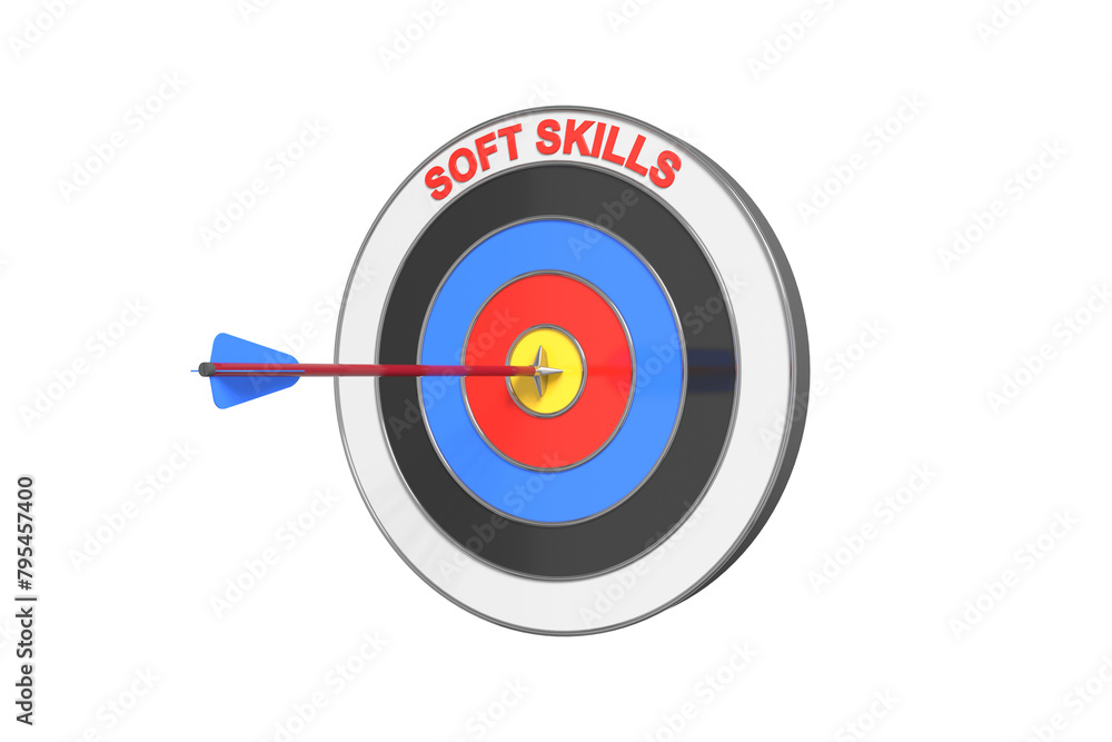 Poster an arrow flies and hits the target of a target text soft skills. concept of target, success, solutio