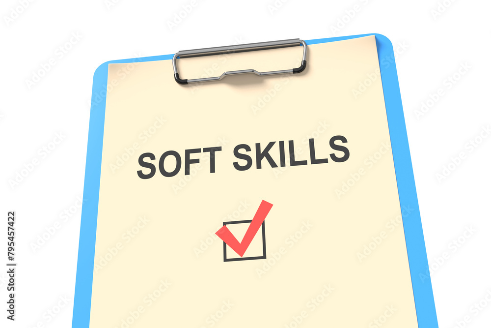 Poster clipboard checklist text soft skills. the concept of planning and execution. 3d illustration.