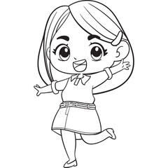 woman jumping happily with arms open outline
