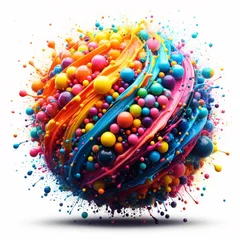 Poster 抽象的な大理石のアクリル絵の具のインクを描いた波の絵のテクスチャーのカラフルな背景バナー - 大胆な色、虹色の渦巻き波 © Fabian