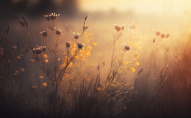 summer and spring flower on warm golden hour sunset