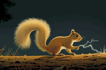 A squirrel is holding a lightning bolt in its hand.