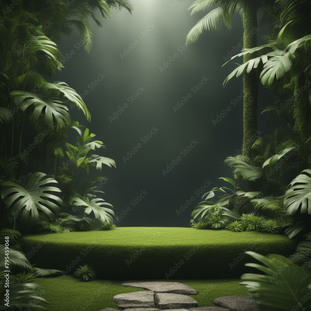 Sticker green forest and tropical jungle background 3d rendering