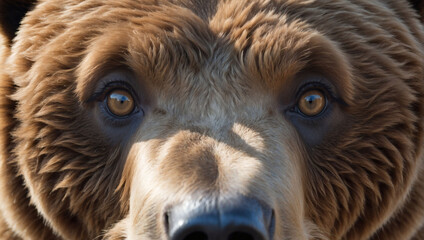 Obraz premium Mighty Vision, Big Eyes of a Brown Bear, Close-up and Commanding Attention.