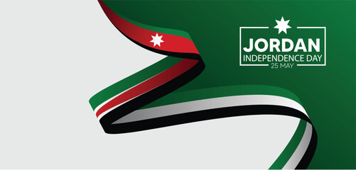 Jordan Independence Day 25 May flag ribbon vector poster