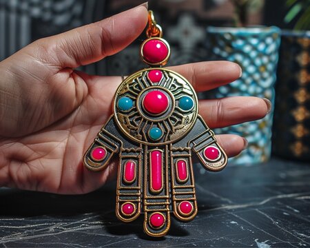 A Khamsa amulet, with its five fingers representing the five senses, offers protection from harm in Morocco ,