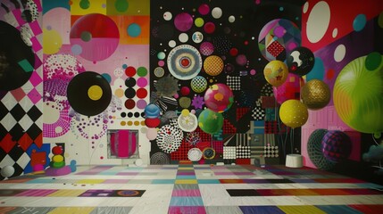 a room with colorful balls and other objects