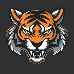 Roaring tiger head mascot logo vector illustration with isolated background