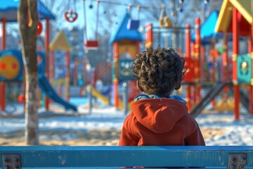 Child, children from behind at playground colorful