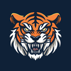 Obraz premium Roaring tiger head mascot logo vector illustration with isolated background