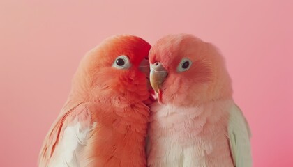 Parrot Kissing with a pastel pink background