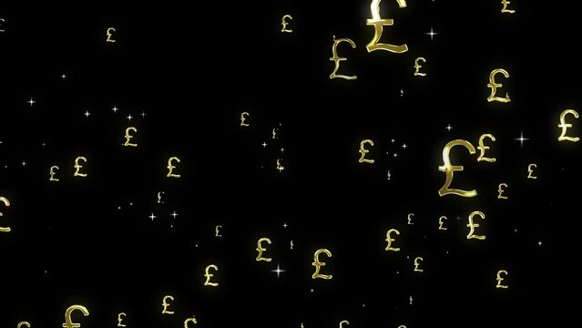 Pound sterling gold icon symbol Pound sterling rain falling animated dollar icon Pound sterling gold color falling like rain 4k