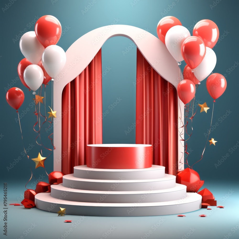 Wall mural 3d stage with red carpet and podium