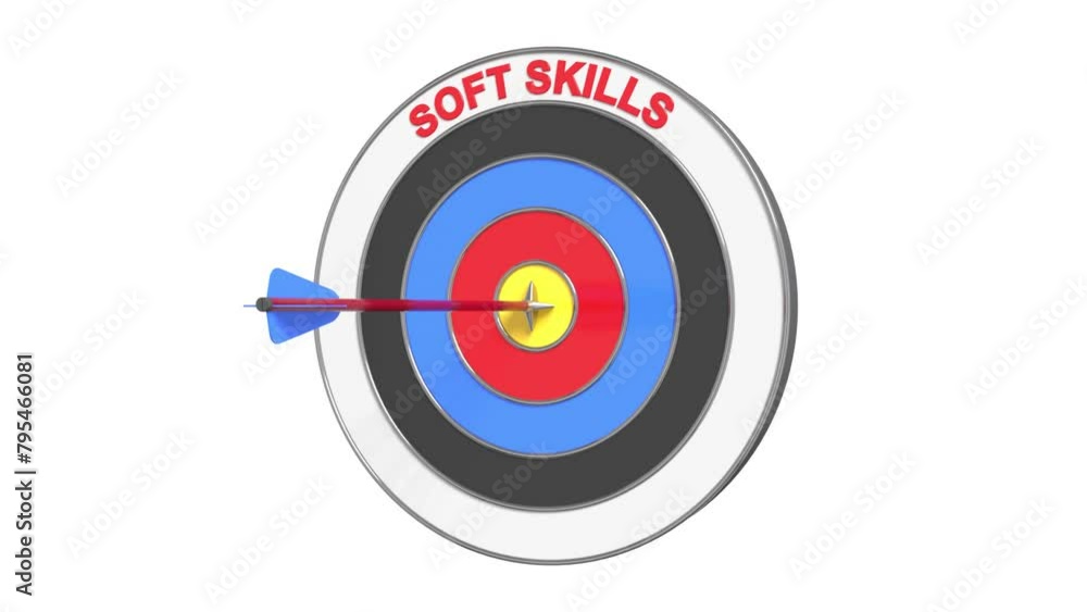 Poster an arrow flies and hits the target of a target text soft skills. concept of target, success, solutio