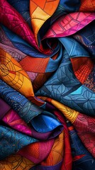 An abstract representation of patchwork fabric, with vibrant colors and intricate patterns merging together to create a visually striking image 8K , high-resolution, ultra HD,up32K HD